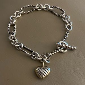 DAVID YURMAN 925 Chain Link Bracelet with 18k Gold Puffed Heart Pendant  EUC